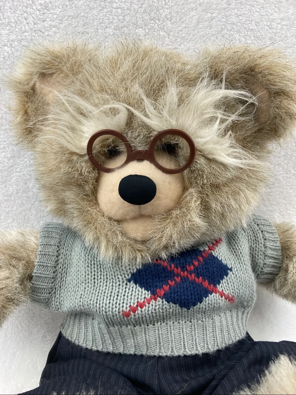 VTG 1985 Heartline Grandpa Bear Plush Stuffed Animal Toy 18” Balding